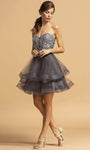 Tall A-line Strapless Sweetheart Short Natural Waistline Applique Lace-Up Dress