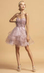 Tall A-line Strapless Natural Waistline Sweetheart Short Applique Lace-Up Dress