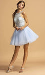 A-line Sleeveless Beaded Back Zipper Belted Fitted Fit-and-Flare Halter Short Natural Waistline Dress