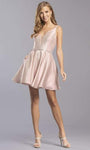 Tall A-line Illusion Beaded Pocketed Sheer Open-Back Glittering Plunging Neck Sweetheart Short Dress by Aspeed Design