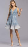 A-line V-neck Natural Waistline Short Plunging Neck Sheer Illusion Pleated Sleeveless Dress