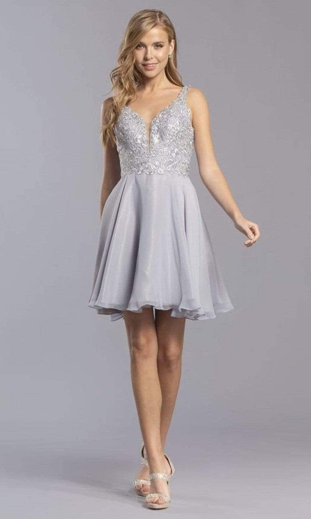 Aspeed Design - S2306 Embroidered Floral A-Line Short Dress
