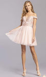A-line Natural Waistline Off the Shoulder Short Illusion Tiered Beaded Dress