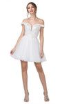 A-line Illusion Beaded Tiered Short Natural Waistline Off the Shoulder Dress