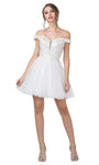 A-line Short Tiered Beaded Illusion Off the Shoulder Natural Waistline Dress