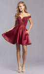 A-line Fitted Back Zipper Pocketed Beaded Natural Waistline Off the Shoulder Sweetheart Short Dress