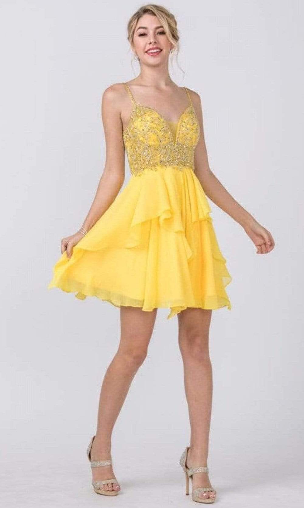 Aspeed Design - S2334 V Neck Beaded Chiffon Short Dress
