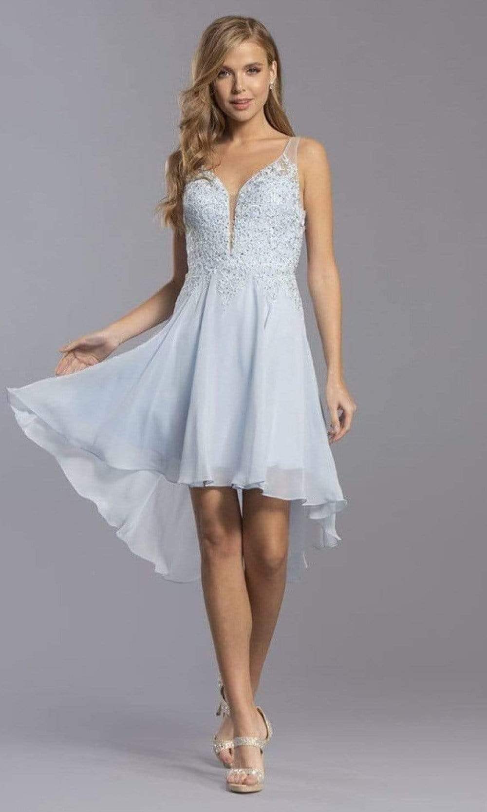 Aspeed Design - S2336 V Neck Embroidered High Low Dress
