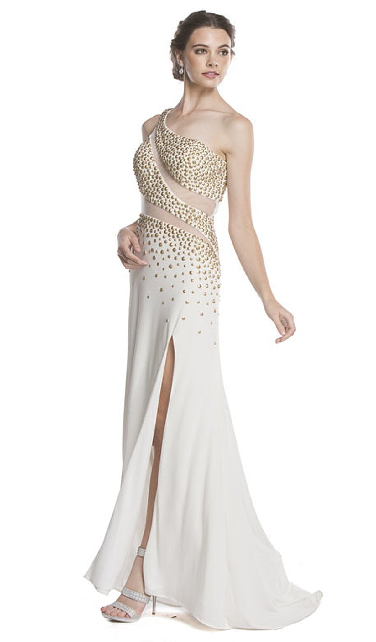 Aspeed Design - Asymmetrical Embellished Sheer Evening Dress
