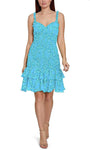 Floral Print Sheath Natural Waistline Smocked Sweetheart Ruffle Trim Open-Back Tiered Short Bodycon Dress/Sheath Dress