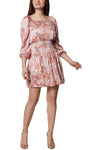 A-line Short Square Neck Elasticized Empire Waistline Paisley Print Gathered 3/4 Bishop Sleeves Dress