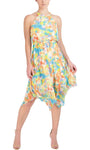 A-line Elasticized Natural Waistline Short Floral Tie Dye Print Flutter Sleeves Sleeveless Keyhole Cutout Spring Halter Dress