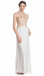 Sheer Fitted Beaded Keyhole Sheath Sleeveless Natural Waistline Floor Length Halter Sheath Dress/Evening Dress