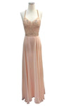 A-line V-neck Floor Length Jeweled Sheer Beaded One Shoulder Sleeveless Halter Natural Waistline Prom Dress/Party Dress with a Brush/Sweep Train