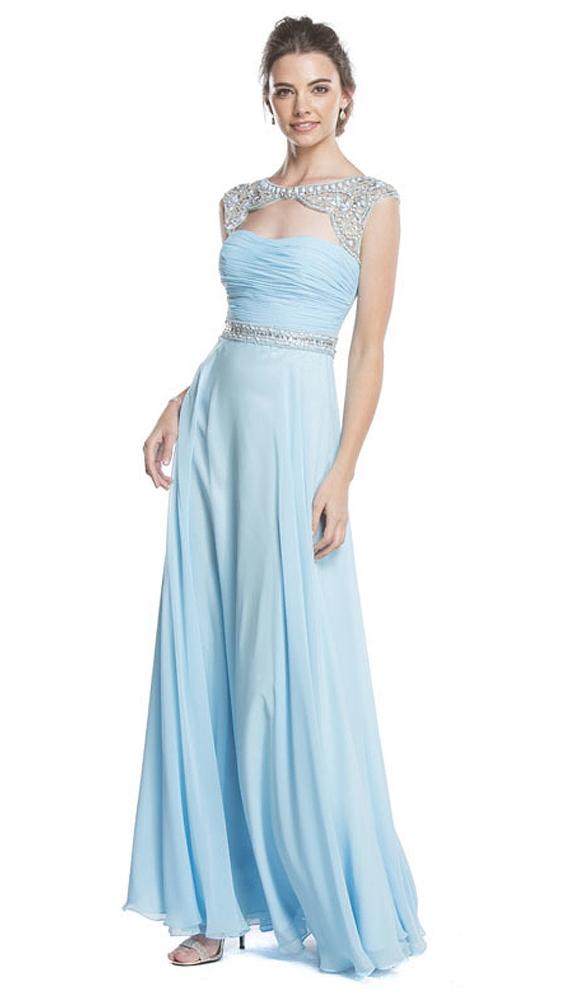 Aspeed Design - Beaded Ruched A-Line Evening Dress
