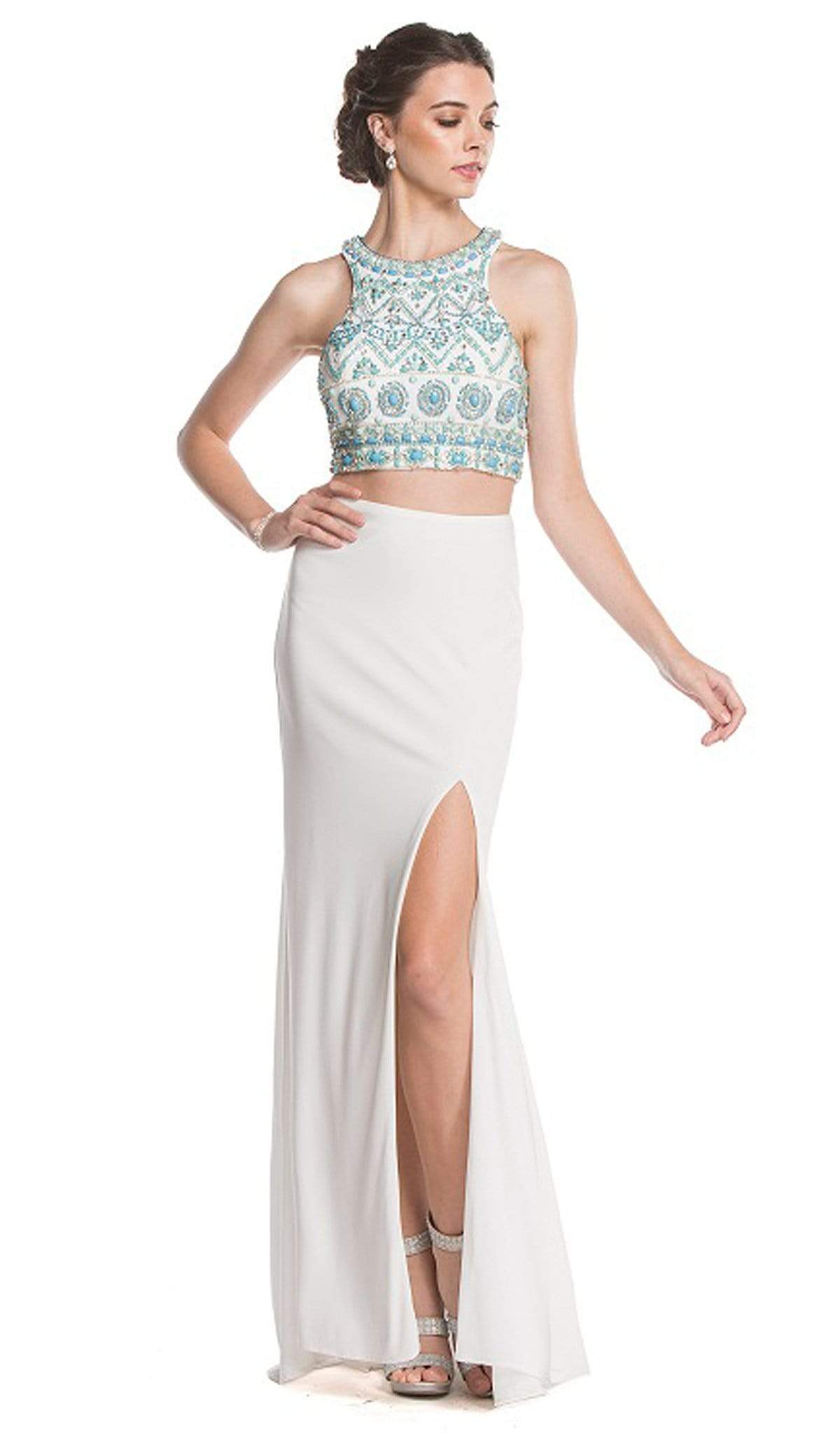 Aspeed Design - Beaded Sheath Evening Dress with Slit
