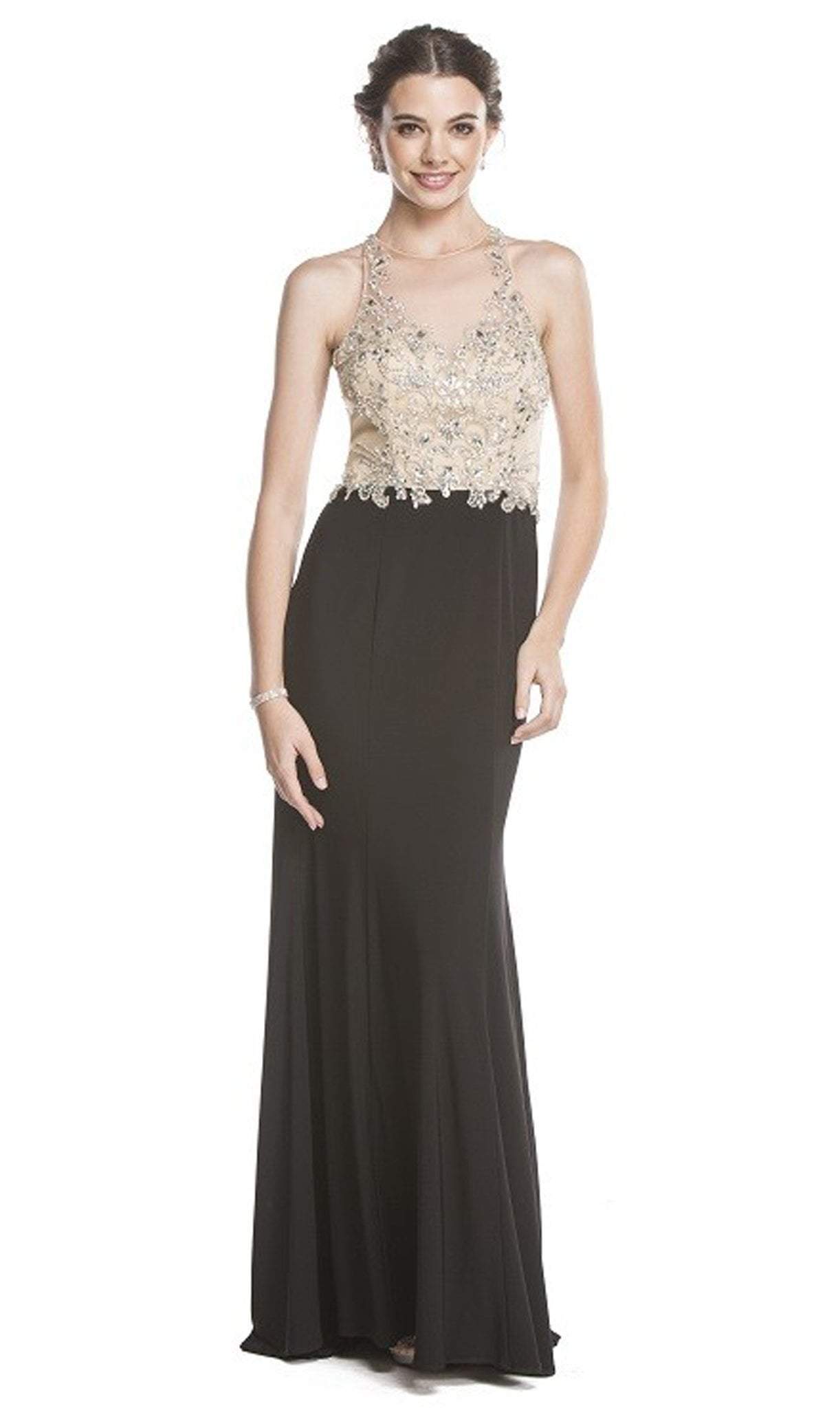 Aspeed Design - Beaded Sheer Sheath Evening Dress
