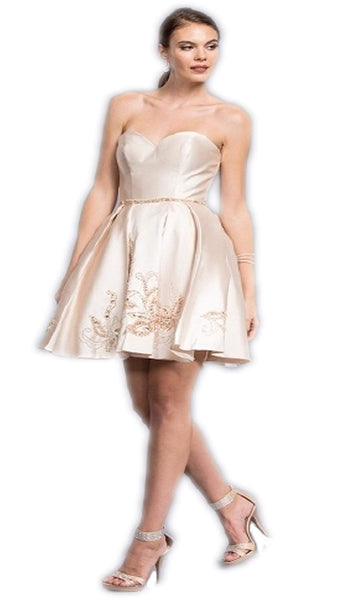 A-line Strapless Sweetheart Short Natural Waistline Glittering Beaded Homecoming Dress