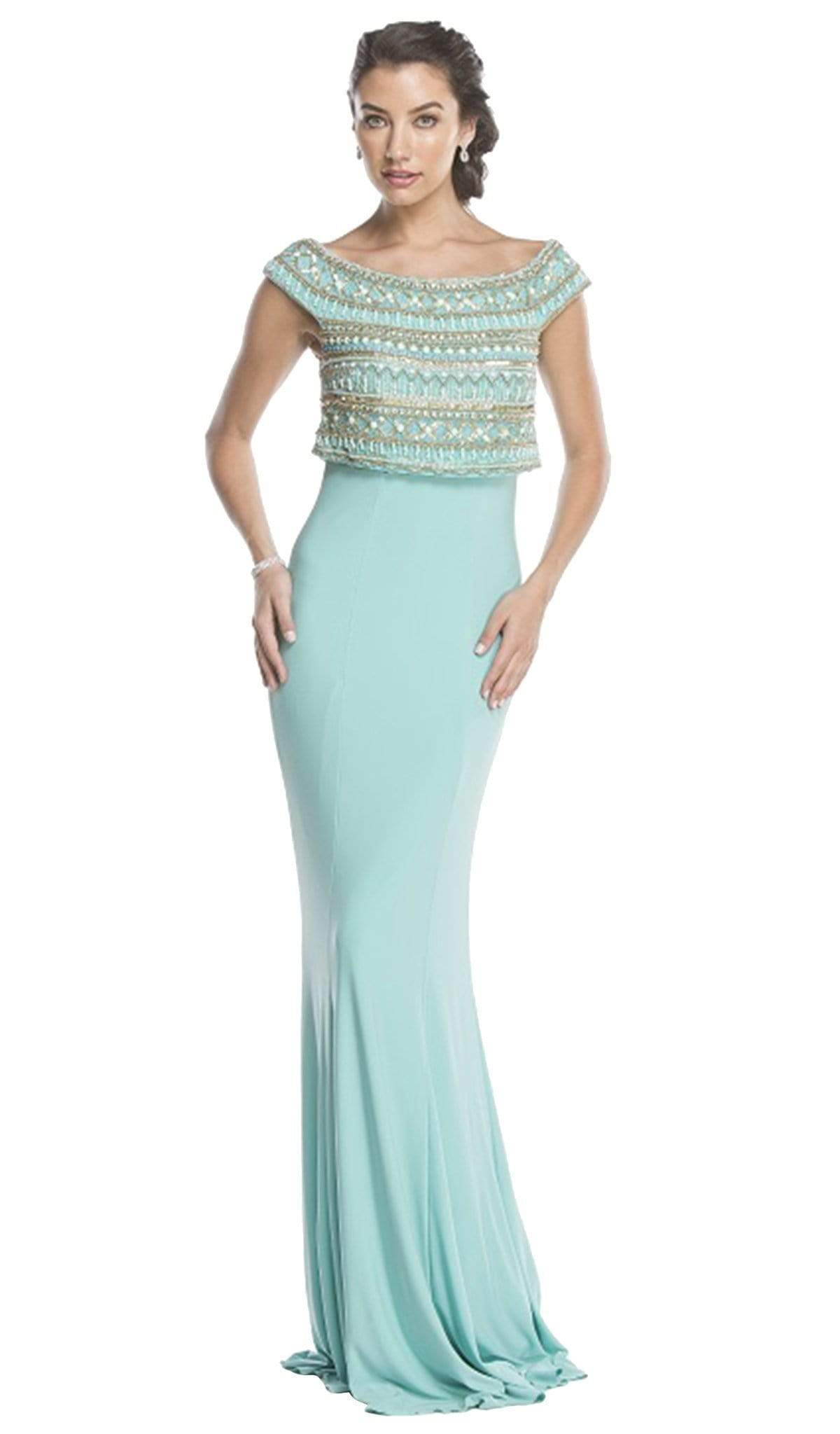 Aspeed Design - Bedazzled Bateau Neck Fitted Prom Dress
