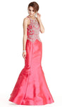 Sleeveless Mermaid Halter Glittering Fitted Natural Princess Seams Waistline Evening Dress