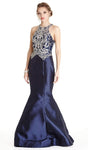 Sleeveless Halter Natural Princess Seams Waistline Mermaid Glittering Fitted Evening Dress