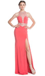 Halter Sweetheart Sheath Natural Waistline Sleeveless Glittering Cutout Slit Fitted Sheath Dress/Prom Dress with a Brush/Sweep Train