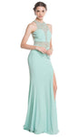 Halter Sweetheart Sheath Natural Waistline Sleeveless Fitted Cutout Slit Glittering Sheath Dress/Prom Dress with a Brush/Sweep Train