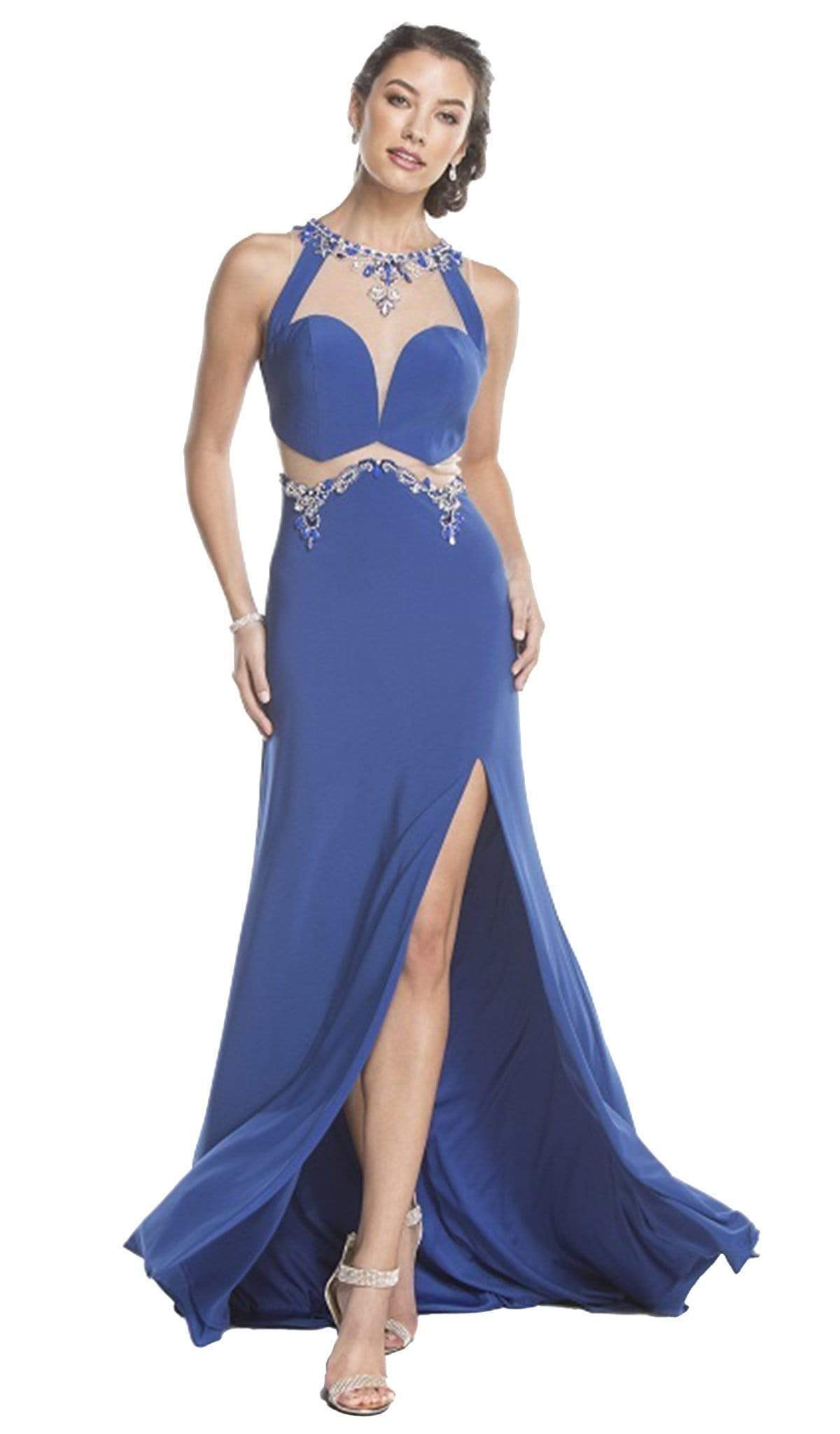 Aspeed Design - Bedazzled Halter Sheath Affordable Prom Dress
