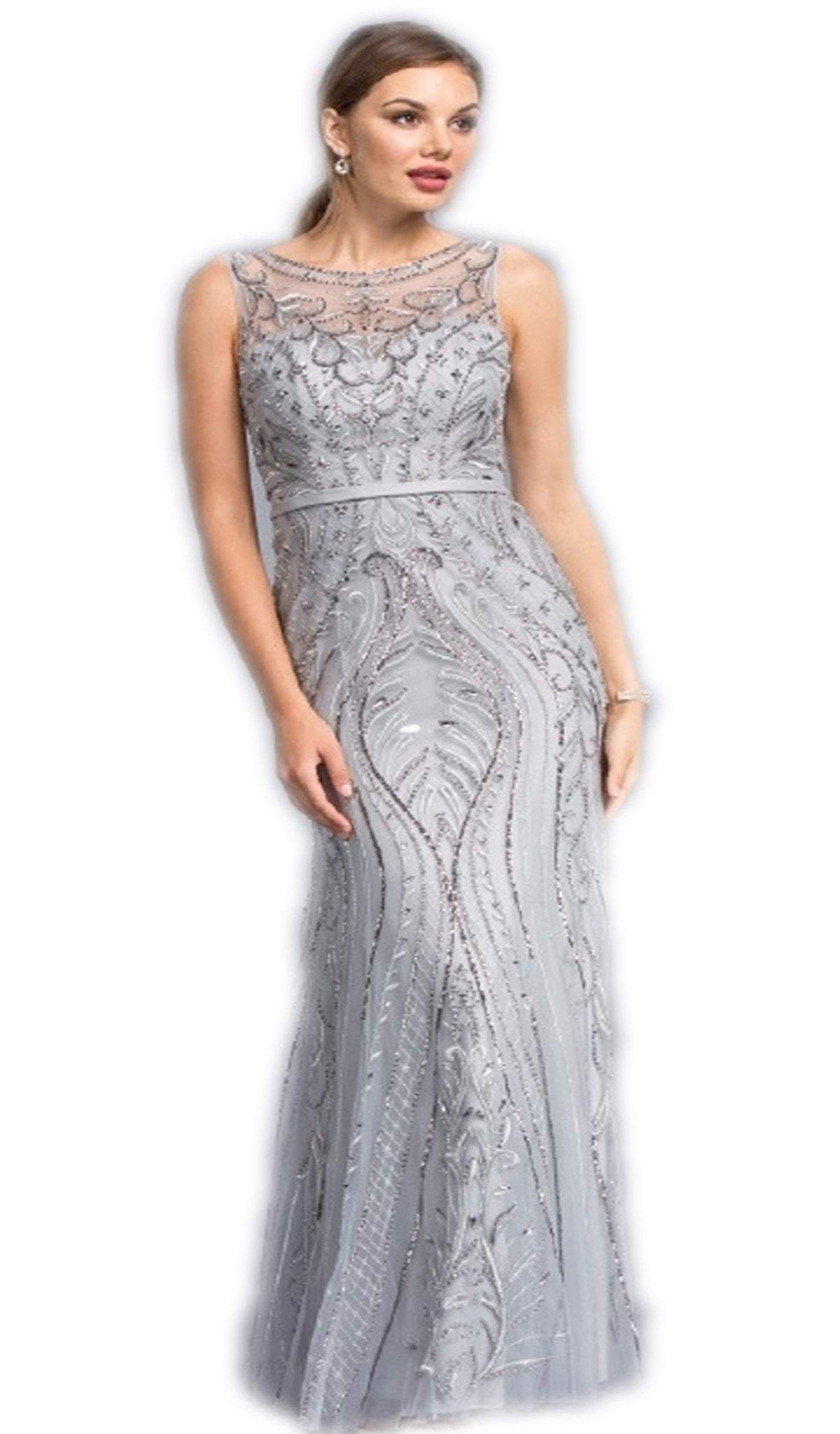 Aspeed Design - Bedazzled Illusion Bateau Fitted Prom Dress
