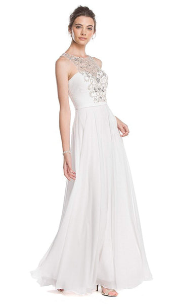 A-line Halter Sweetheart Natural Waistline Wrap Illusion Glittering Floor Length Sleeveless Evening Dress/Prom Dress