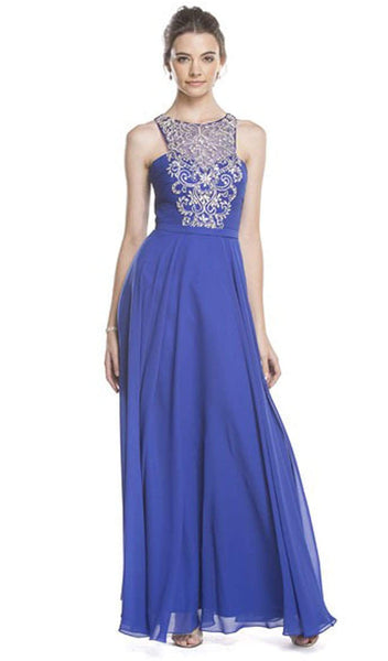 A-line Halter Sweetheart Natural Waistline Wrap Glittering Illusion Floor Length Sleeveless Evening Dress/Prom Dress
