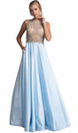 A-line Sheer Illusion Fitted Pocketed Jeweled Floor Length Sleeveless Natural Waistline Jeweled Neck Prom Dress