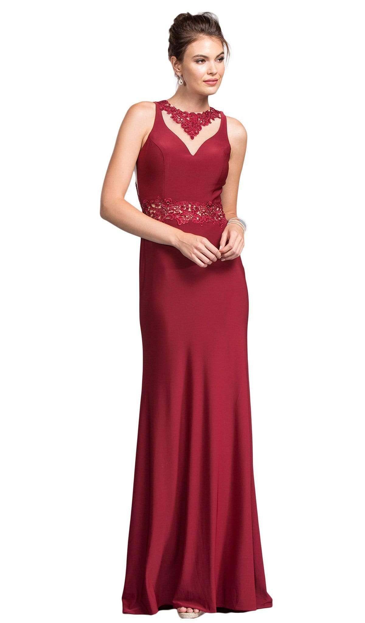 Aspeed Design - Bedazzled Jewel Neck Sheath Prom Dress
