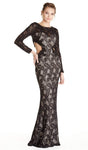 Bateau Neck Floor Length Short Sheath Cutout Fitted Long Sleeves Natural Waistline Sheath Dress/Evening Dress