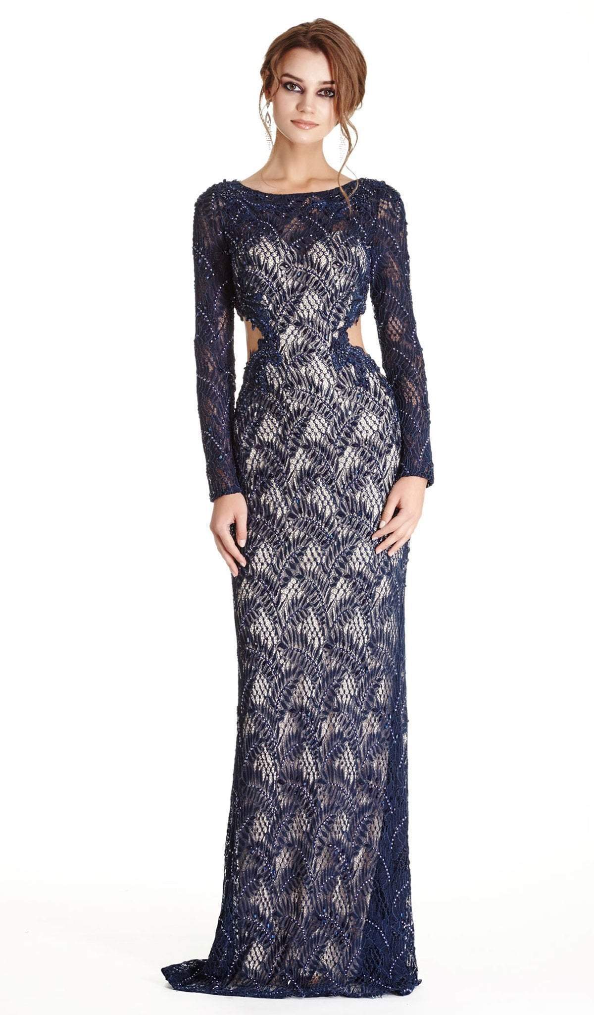 Aspeed Design - Bedazzled Long Sleeve Evening Dress
