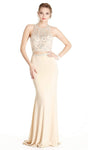 Sheer Racerback Halter Natural Waistline Sheath Floor Length Sleeveless Sheath Dress/Prom Dress with a Brush/Sweep Train