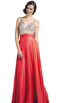 A-line V-neck V Back Shirred Beaded Crystal Ruched Chiffon Sleeveless Natural Waistline Floor Length Prom Dress