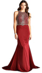 Halter Natural Waistline Fitted Open-Back Beaded Jeweled Back Zipper Sleeveless Mermaid Evening Dress with a Brush/Sweep Train