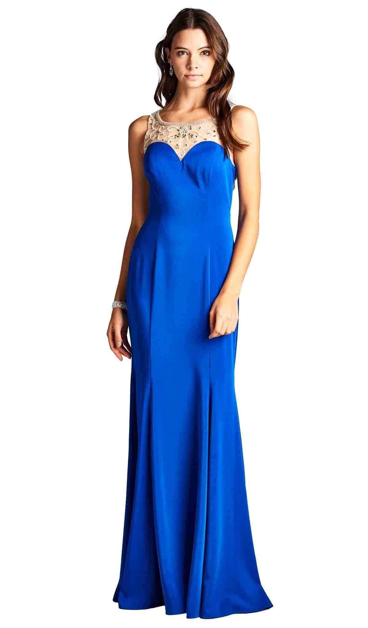 Aspeed Design - Bejeweled Illusion Bateau Sheath Prom Dress
