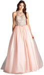 Basque Waistline Sleeveless Jeweled Open-Back Lace-Up Sheer Illusion Halter Sweetheart Evening Dress