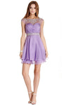 Sexy A-line Short Cap Sleeves Natural Waistline Bateau Neck V Back Ruched Sheer Illusion Jeweled Homecoming Dress