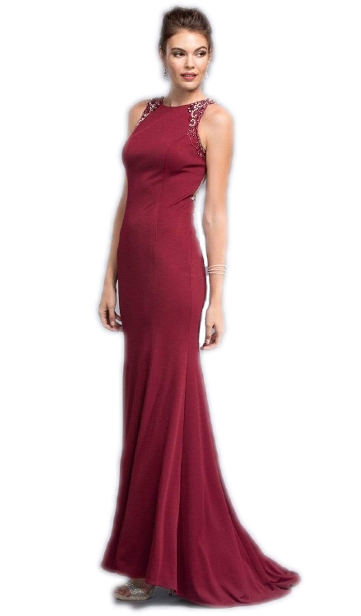 Aspeed Design - Bejeweled Sheath Prom Dress With Train
