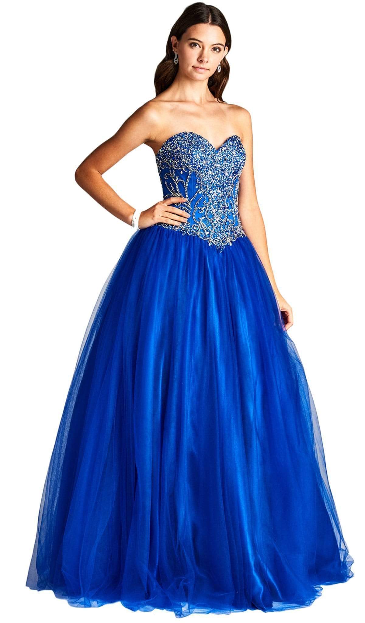 Aspeed Design - Bejeweled Strapless Sweetheart Evening Ballgown
