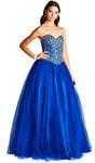 Strapless Basque Waistline Mesh Jeweled Fitted Lace-Up Sweetheart Floor Length Evening Dress