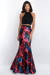 Mermaid Floral Print Cutout Beaded Back Zipper Natural Waistline Halter Sleeveless Prom Dress