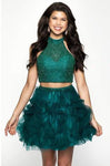 A-line Tulle Short Sleeveless Glittering Halter Sweetheart Natural Waistline Dress With Ruffles