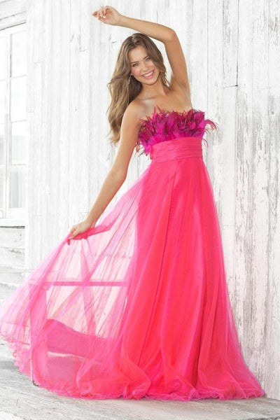 A-line Strapless Chiffon Empire Waistline Sweetheart Floor Length Open-Back Pleated Fitted Gathered Party Dress With Rhinestones