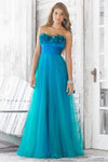 A-line Strapless Empire Waistline Fitted Gathered Open-Back Pleated Sweetheart Floor Length Chiffon Party Dress With Rhinestones