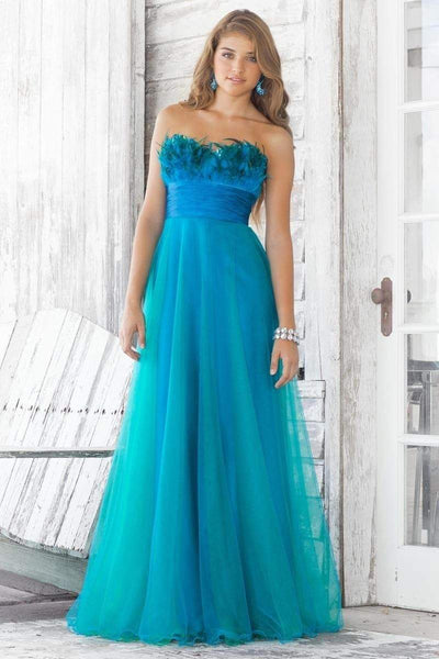 A-line Strapless Chiffon Floor Length Empire Waistline Fitted Open-Back Gathered Pleated Sweetheart Party Dress With Rhinestones