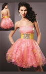 A-line Strapless Beaded Open-Back Jeweled Ruched Crystal Natural Waistline Short Straight Neck Party Dress With Ruffles